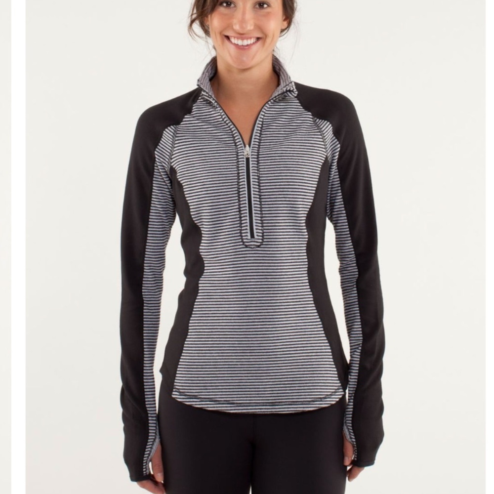 Lululemon Run: U-Turn Pullover Mini Check Pique Black White quarter zip 8